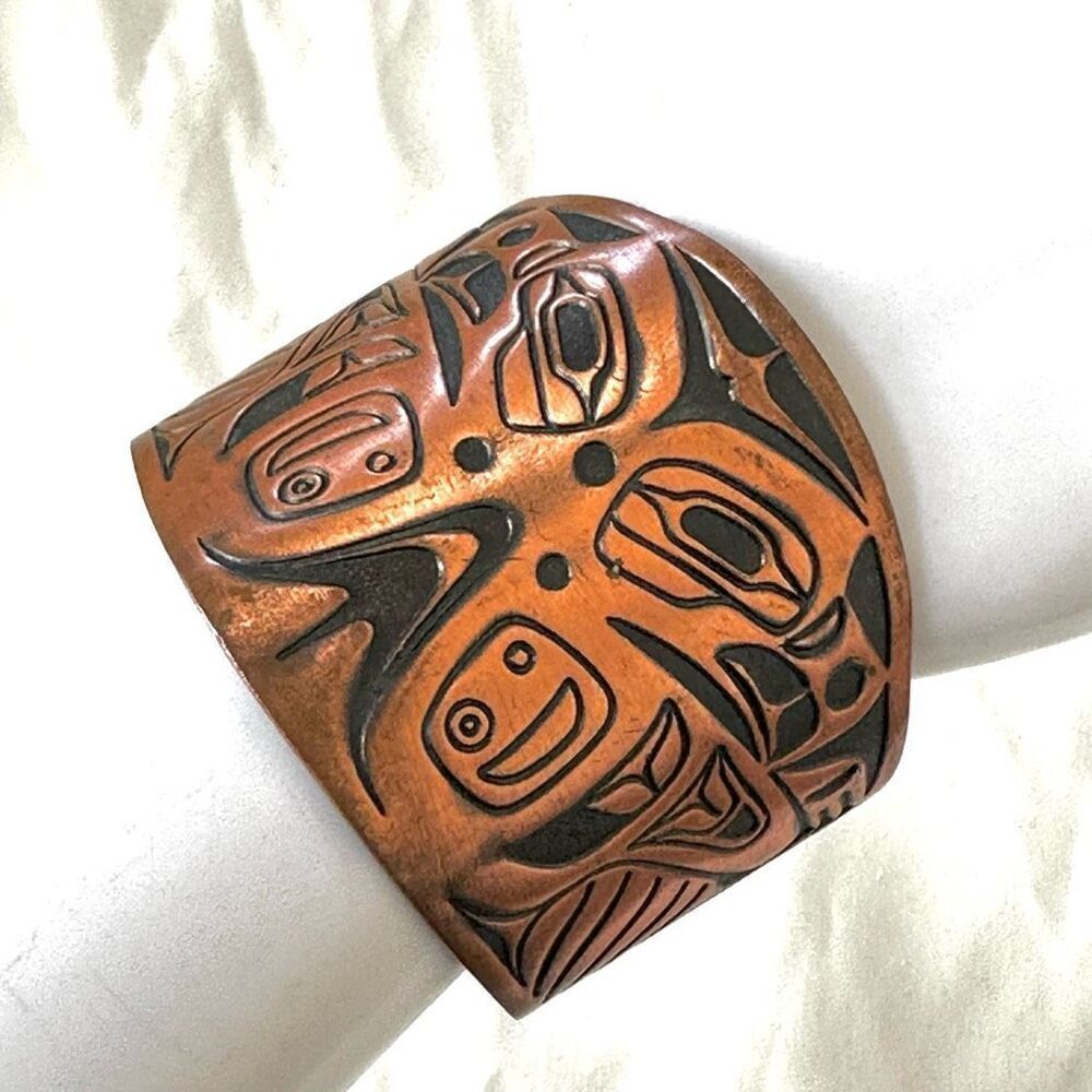 Vintage Northwest Copper solid copper double eagle tiki tribal wide cuff bracele